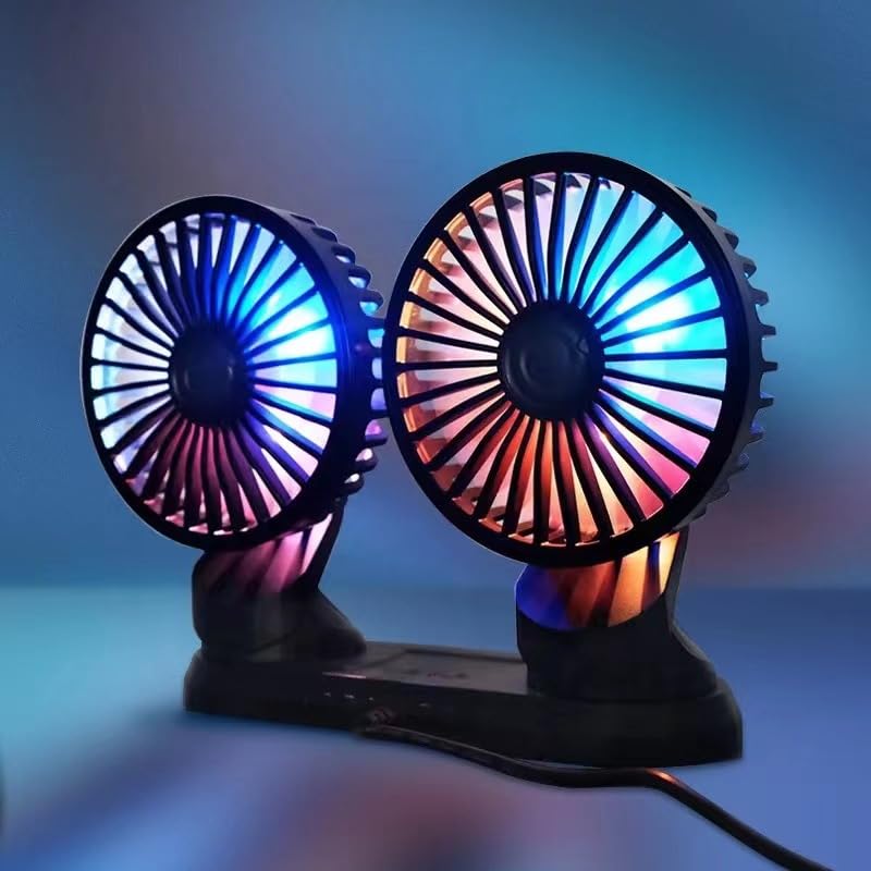STHIRA Fashion Dual Head Car Fan with Separate Controls, LED Lights & Flexible Arm Design USB Fan for Car, Plug and Play DC Fan, 12V High-Speed Airflow, Compact Size, Universal Fit for All Vehicles STHIRA Fashion Dual Head Car Fan with Separate Controls, LED Lights & Flexible Arm Design USB Fan for Car, Plug and Play DC Fan, 12V High-Speed Airflow, Compact Size, Universal Fit for All Vehicles